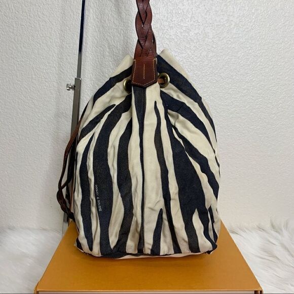 Dooney and Bourke Vintage Zebra Print Drawstring Bag - Picture 10 of 13